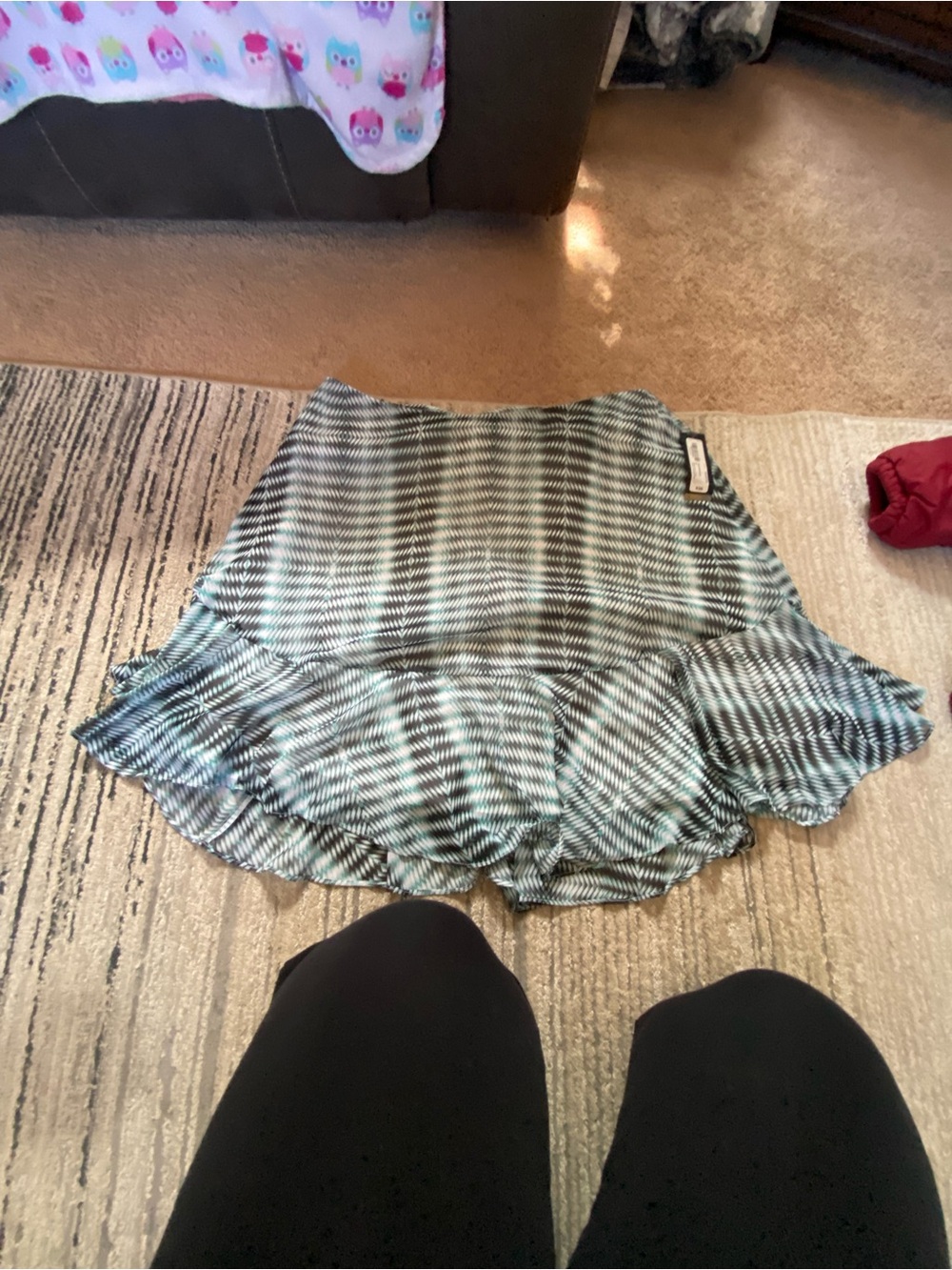 Worthington Black and Teal Plaid Ruffle Hem Skater Skirt